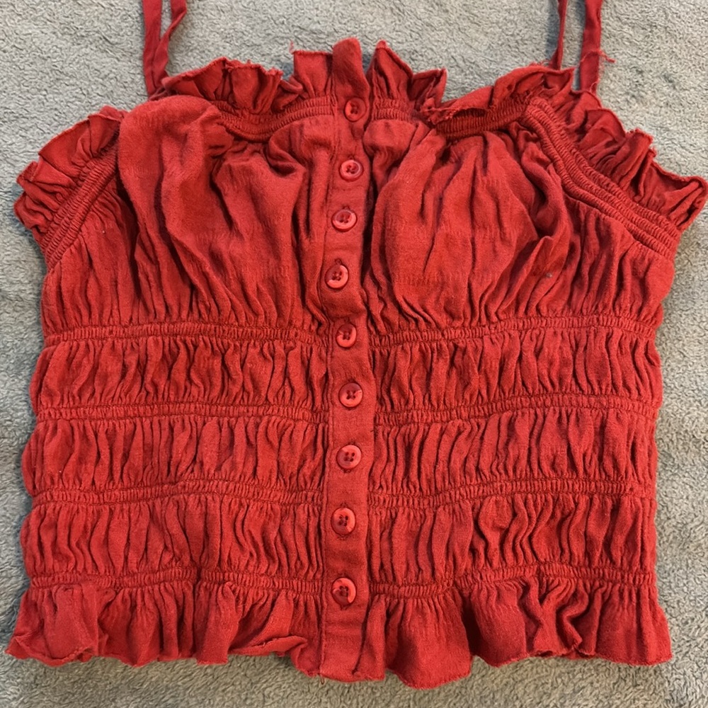 Urban Outfitters Red Smocked Crop Cami with Tie Straps - Picture 3 of 5